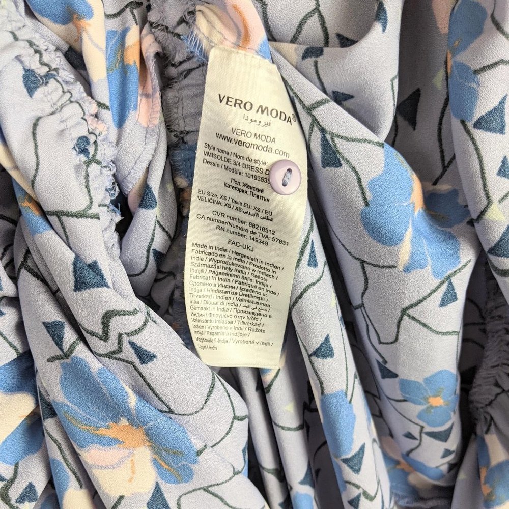 Vero Moda Soft Blue Floral Frill Sleeve Dress XS - Picture 5 of 6